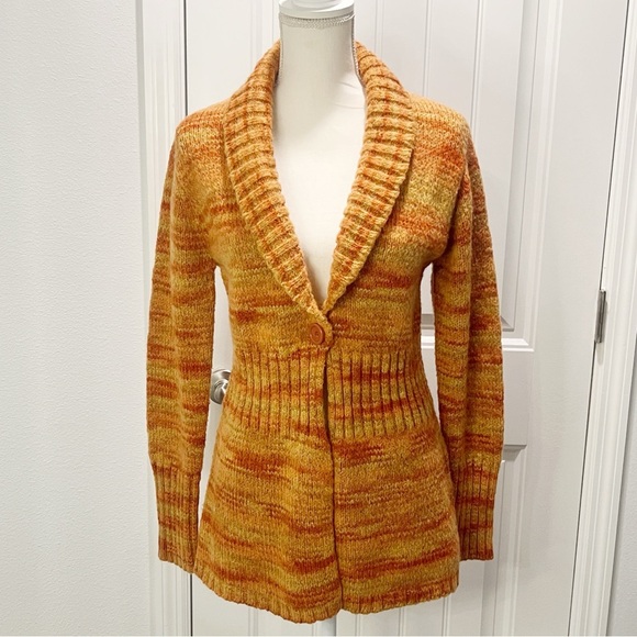 Bandolino Cardigan Sweater Long Sleeve Size Large Orange Gold Fitted Fall - Picture 1 of 12